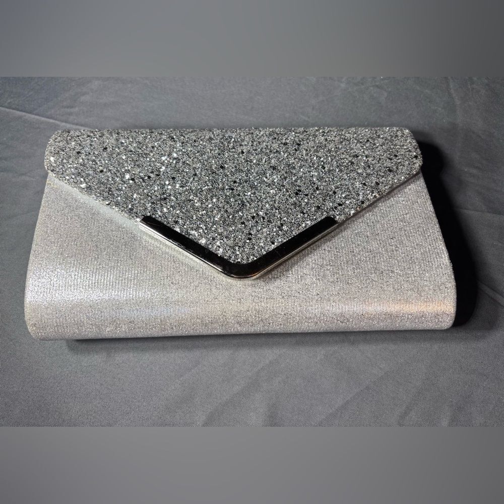 New Silver Glitter Envelope Clutch Handbag